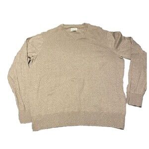 St. John's Bay Men's V-Neck Sweater Size XL Taupe Pullover Stretch Long Sleeve